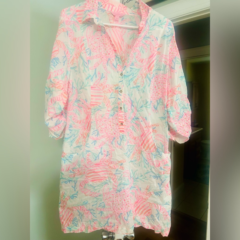 Lilly Pulitzer Tropical Print Blouse in Pink and Blue